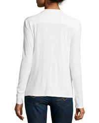 James Perse Slouchy Button Front Slub Knit Blouse White