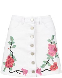 Boohoo Beth Embroidered Button Through Denim Skirt