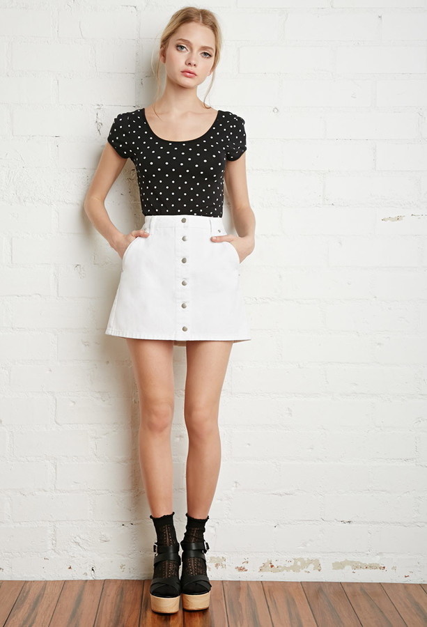 white denim skirt button front