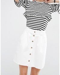 Asos Collection Denim Button Front Mini Skater Skirt In Off White