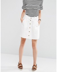 Asos Collection Denim Button Front Mini Skater Skirt In Off White