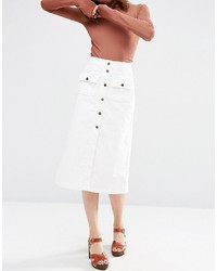 Asos Cord Button Through Midi Skirt In White