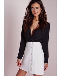 Missguided Button Detail A Line Mini Skirt White