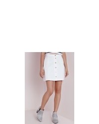Missguided Button Through Denim Skirt White