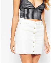 Asos Petite Denim Button Front Mini Skirt In White