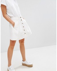 Asos Petite Petite Denim Button Through Skater Skirt In White