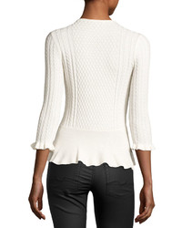 1 STATE 1state Cable Front Peplum Sweater White