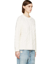 MCQ Alexander Ueen White Aran Wool Cashmere Cable Knit Sweater