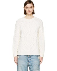 MCQ Alexander Ueen White Aran Wool Cashmere Cable Knit Sweater