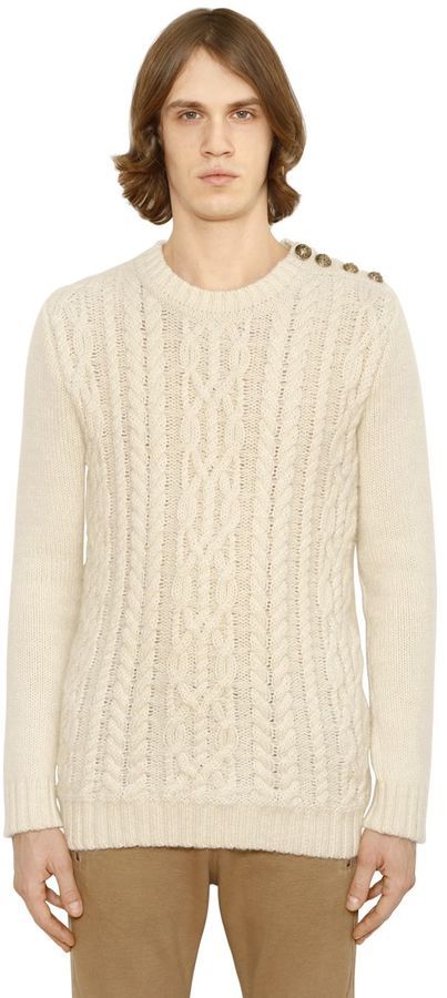 Balmain Mohair Blend Cable Knit Sweater, $1,004 | LUISAVIAROMA