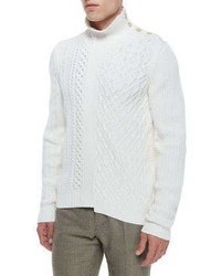 Maison Margiela Cable Knit Sweater With Button Detail Cream