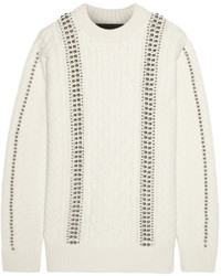 Alexander Wang Embellished Cable Knit Wool Sweater