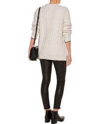3.1 Phillip Lim Faux Leather Trimmed Cotton And Cahsmere Blend Cable Knit Sweater