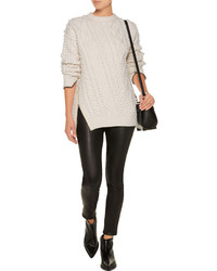 3.1 Phillip Lim Faux Leather Trimmed Cotton And Cahsmere Blend Cable Knit Sweater