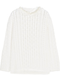 Simone Rocha Faux Pearl Embellished Cable Knit Wool Sweater