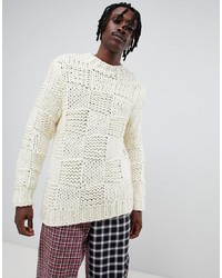 ASOS DESIGN Heavyweight Hand Knitted Square Texture Jumper In Ecru