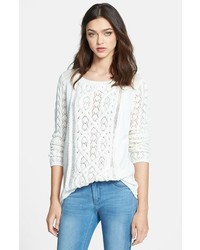Hinge Open Cable Knit Sweater Ivory Large