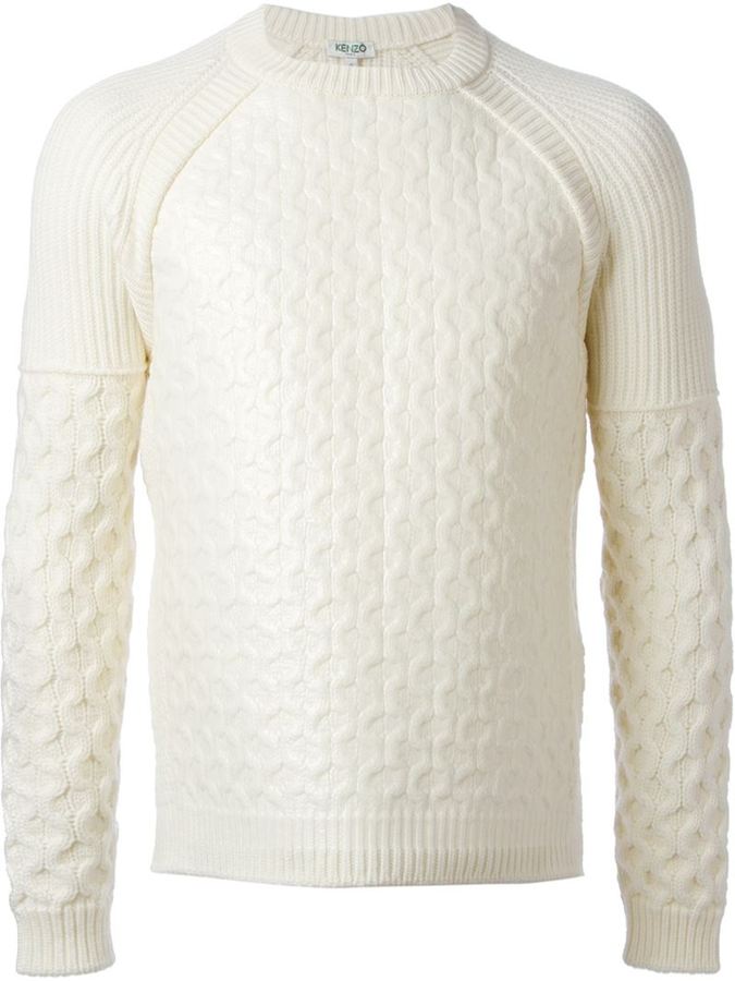 Kenzo Cable Knit And Ribbed Panel Sweater, $890 | farfetch.com | Lookastic