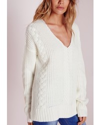 Missguided Off Shoulder Cable Jumper Cream