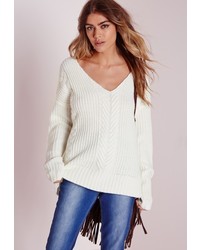 Missguided Off Shoulder Cable Jumper Cream