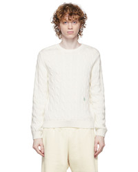 Sporty & Rich Off White Cable Knit Crewneck Sweater