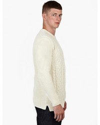 Ami Off White Merino Cable Knit Sweater