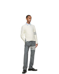 Thom Browne Off White Wool Aran Cable 4 Bar Sweater