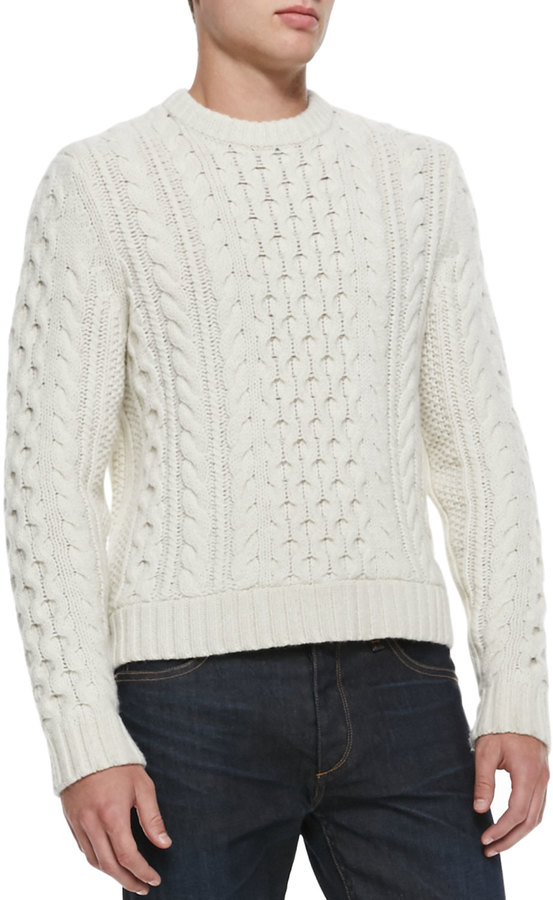 Rag and Bone Rag Bone Trevor Cable Knit Sweater White, $350 | Bergdorf ...
