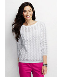 Lands' End Tall Drifter Cable Pointelle Sweater White