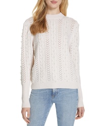 Joie Tinala Faux Pearl Detail Cable Sweater