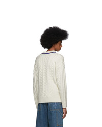 Burberry White Bedworth V Neck Sweater
