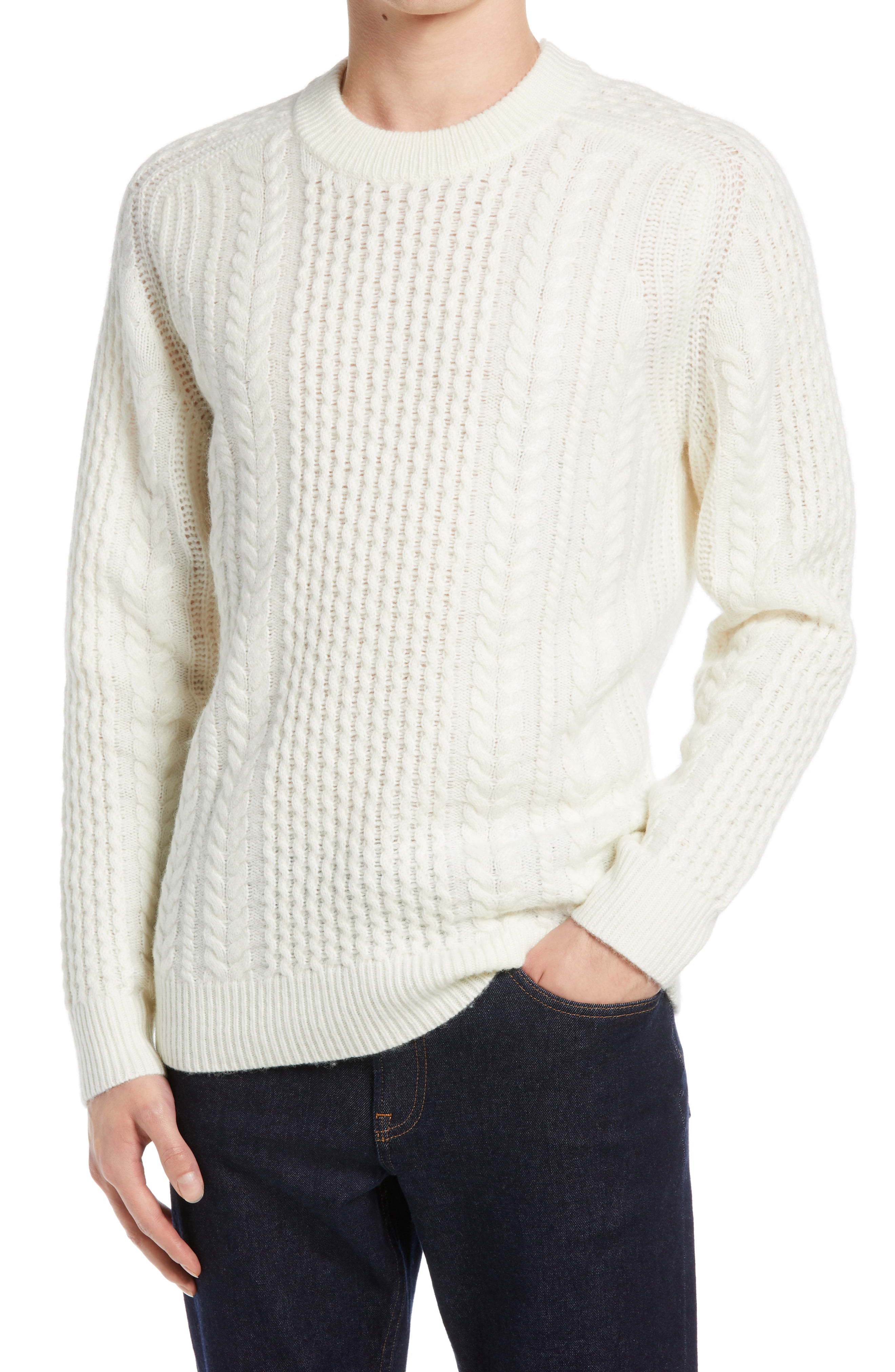 French Connection Wool Blend Cable Knit Crewneck Sweater, $118 ...