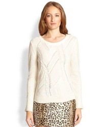 Milly Woolcashmere Asymmetrical Cable Knit Sweater