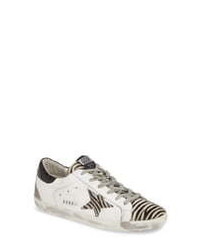 White Calf Hair Low Top Sneakers