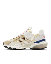 Valentino White And Gold Garavani Camo Bounce Sneakers