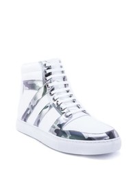 White Camouflage Leather High Top Sneakers