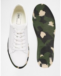 Asos Brand Lace Up Sneakers In White With Khaki Camo Sole