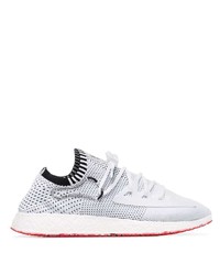 Y-3 White Raito Racer Knitted Upper Leather Trim Low Top Sneakers