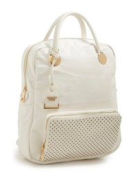 POVERTY FLATS by rian Perforated Trim Faux Leather Backpack White