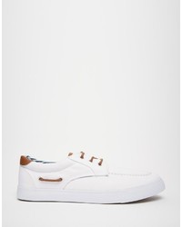 Asos Brand Boat Shoes In White Canvas