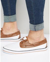 Asos Brand Boat Shoes In White Canvas