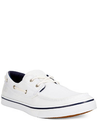 white canvas boat shoes