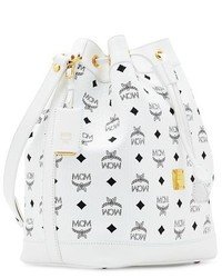 MCM Small Heritage Coated Canvas Bucket Bag White