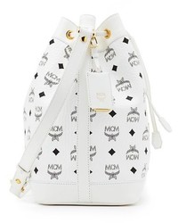 MCM Small Heritage Coated Canvas Bucket Bag White