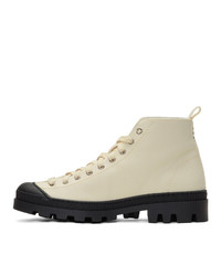 Loewe Off White And Black Canvas Lace Up Boots