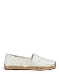 Tory Burch Lonnie Patent Leather Logo Canvas Espadrille Slip Ons