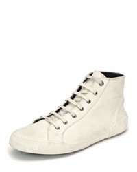 Lanvin Distressed Canvas High Top Sneaker White