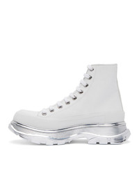 Alexander McQueen White And Silver Tread Slick Platform High Sneakers