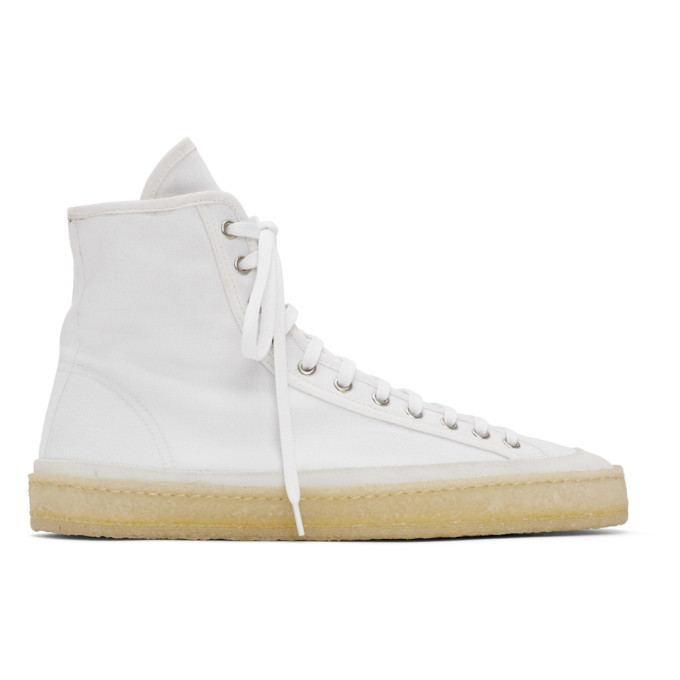 Lemaire White Canvas High Top Sneakers, $259 | SSENSE | Lookastic
