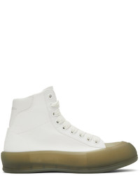 Alexander McQueen White Khaki Deck Plimsoll Hi Sneakers